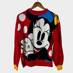 Vintage 90s Mickey & Co Red Polka Dot Minnie Mouse Sweater Medium Kidcore